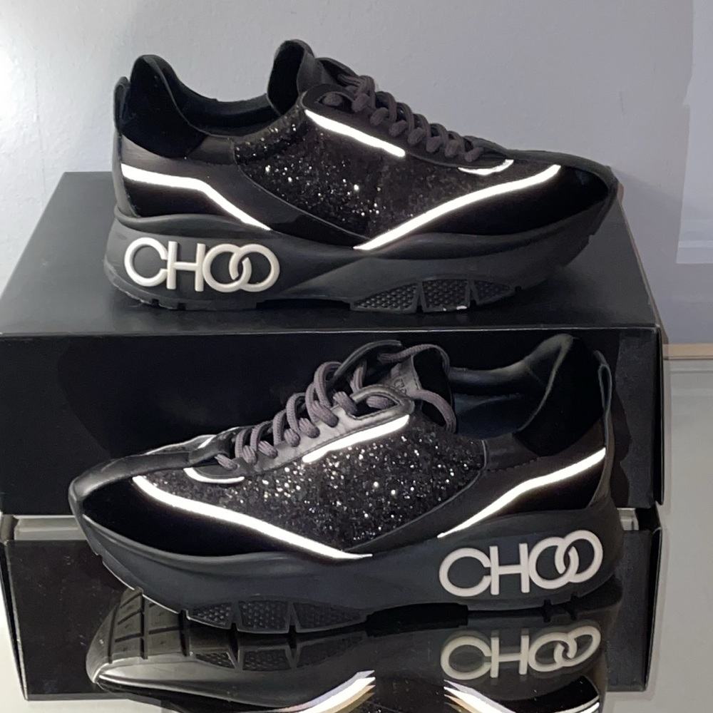 9 Jimmy Choo Black & White Shimmer Shoes
Raine galactica glitter sneakers 8.5